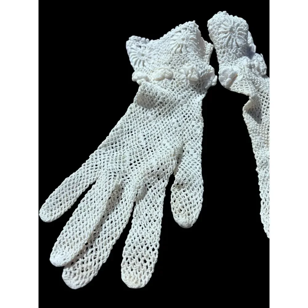 Vintage Crotcheted Gloves Dainty Feminine Fairy Garden Cottagecore Wedding Sweet